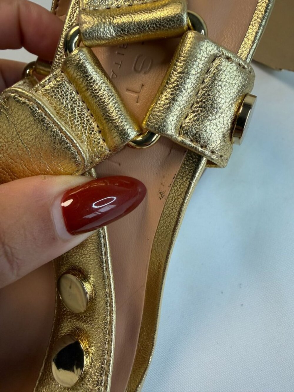 Halston Heritage Mica Sandal Womens Size 5.5M Gold & Bronze Studded Block Heel - Picture 14 of 15